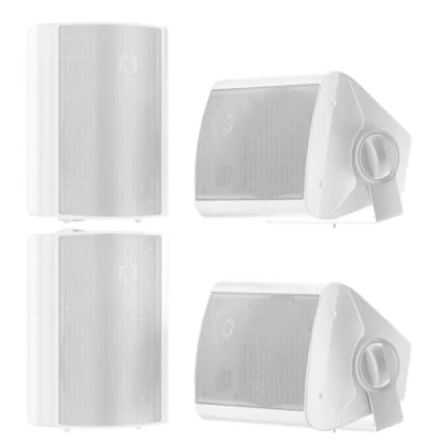 Imagen de STUDIOFINIX Altavoces de Montaje en Pared 5,25 Pulgadas, 600 W, Resistentes a la Intemperie, para Interiores y Exteriores, Patio, Garaje, Hogar, 2 Pares (Blanco)
