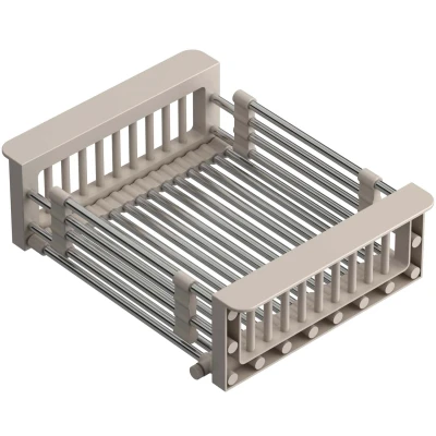 Imagen de QUADRON Cesta escurridora, escurridor para fregadero tamaño 30 x 22,5 10 cm Beige telescópico de acero inoxidable frutas y verduras