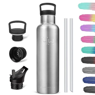 Imagen de HoneyHolly Botella Agua Acero Inoxidable 18/8 Termica 1L, Termo Sin BPA, Niños, Cantimplora para Deporte, Viaje, Escuela, Exterior, Oficina, Hogar