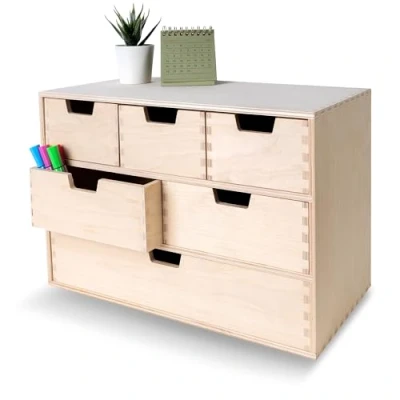 Imagen de Creative DECO Pequeña Cajonera Madera 6 Cajones 42 x 20 28,5 cm Mini Armario de Almacenaje Contrachapada sin Tratar Pintar, Decoupage y Decoración