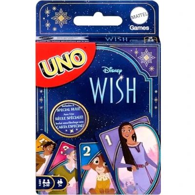 Imagen de Mattel Games UNO Juego de cartas Disney Wish para niños, familias, adultos y noche juegos con personajes la película regla especial, 2 a 10 jugadores