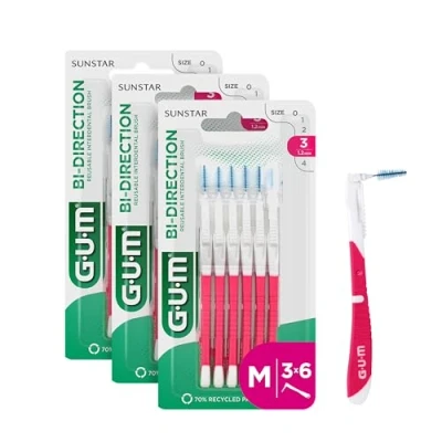Imagen de GUM BI DIRECTION cepillos Interdentales / 2 en 1 gracias a la posición recta y de 90 del cabezal/Fácil acceso los dientes posteriores/Rosa/Tamaño 1,2 mm 3 paquetes 6 unidades