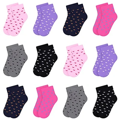 Imagen de L&amp;K II 12 Pares de calcetines para niñas con bonitos patrones corazón niños deportivos multicolores tobilleros 2806A 31 34