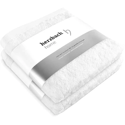 Imagen de herzbach home Toallas Premium 50 x 100 cm Juego de 2 (Blanco), Suaves y absorbentes 100% algodón Natural