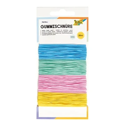 Imagen de folia 13704 Cordones de Goma, Banda elástica Fina en 4 delicados Colores Pastel 5 m, Aprox. 1 mm Grosor, para Hacer máscaras, Pulseras, etc, Multicolor, L (MAX Bringmann KG