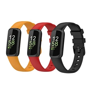 Imagen de Waekethy Correas para Fitbit Inspire 3, Silicona relojes Repuesto Pulsera Compatible con 3 (S, Amarillo+Rojo+Negro)