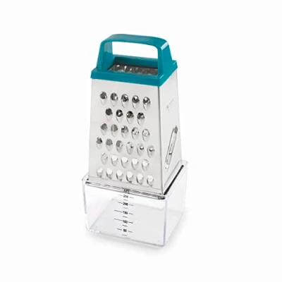 Imagen de Lacor 61363 Rallador de Cocina con Recipiente KEEP, Acero Inoxidable, Incluye para Alimentos 250ml, 4 caras corte: fino, medio, grueso y rodajas, 8.9x6.5x20.5 cm