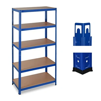 Imagen de Relaxdays 10026748 Estantería de Carga Pesada, 875 kg, Cinco estantes, Sistema ensamblaje, 180x90x45 cm, Acero &amp; MDF, Azul