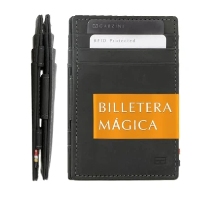 Imagen de GARZINI Cartera Mágica Cuero Cárbon Negro para 10 Tarjetas Tarjetero con Bloqueo RFID. Fina Hombres Regalos Originales