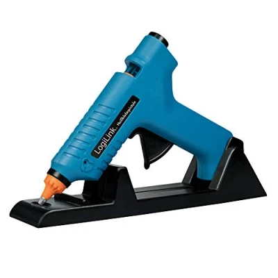 Imagen de LogiLink WZ0052 Mini pistola termofusible 80 W ideal para bricolaje (do it yourself) trabajos con soporte, color: azul 2 cartuchos de 11 mm diámetro