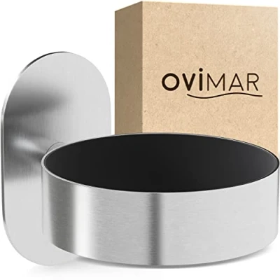 Imagen de ovimar Soporte para secador de Pelo Glyngore Acero Inoxidable Plata con fijación a la Pared sin taladrar Almohadilla Pegar