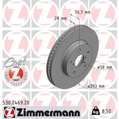 Imagen de ZIMMERMANN 530.2469.20 Disco de freno 293 28 7/5 5 114 ventilación interna revestido SUBARU: Levorg I