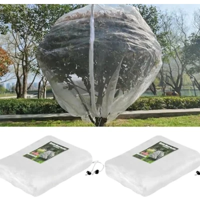 Imagen de Bolsas de red para árboles frutales con cremallera y cordón, barrera insectos pájaros, cubiertas plantas frutales, vegetales, arbustos, flores, múltiples (3.3 x 4.9 pies 100