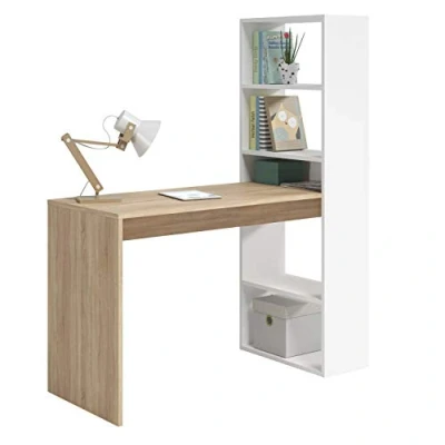 Imagen de Habitdesign Escritorio con Estanteria Reversible, Mesa de Ordenador, Blanco Artik y Roble Canadian, Modelo Duplo, Medidas: 120 cm (Ancho) x 53 (Fondo) 144 (Alto)