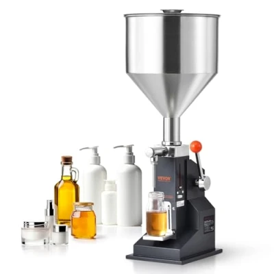 Imagen de VEVOR Máquina de Llenado Líquidos Pasta Manual 5 100 mL Llenadora Botellas Ajustable Acero Inoxidable con Tolva para Leche, Agua, Zumo, Aceite Esencial, Champú, Miel, Crema Cosmética