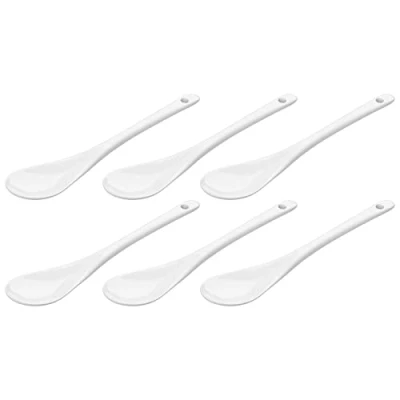 Imagen de WELLGRO Cuchara para huevos de porcelana blanca café, cucharilla postre, hueveras, cubiertos, diferentes cantidades a elegir, número piezas: 6 unidades