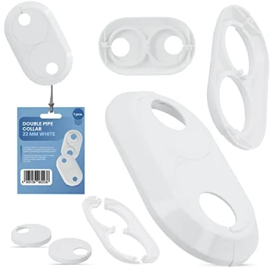 Imagen de Roseta doble de 22 mm, cubierta tubo radiador doble, manguito blanco, funda para calefacción, accesorios sistemas calefacción central