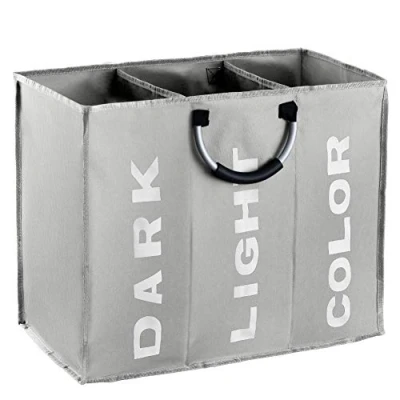 Imagen de IHOMAGIC Bolsas para la Colada Cesto Ropa Sucia Plegable Bolsa Baño con 3 Compartimiento Organizador Lavandería Cocina Dormitorio Hotel Viaje Gran Capacidad 80L Gris