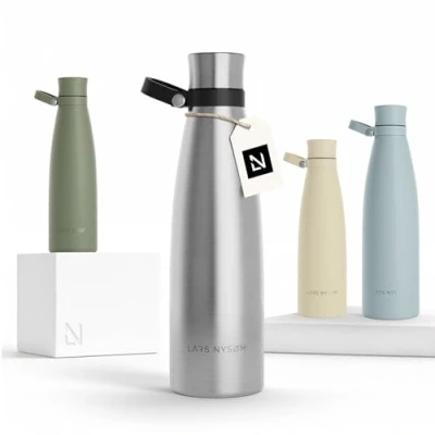 Imagen de LARS NYSØM Botella de Acero Inoxidable aislada 0,75l Agua 0,75 litro a Prueba Fugas para Deportes, Bicicleta, Perro, (Stainless Steel, 750ml)