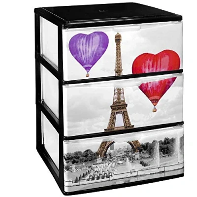 Imagen de COM FORT HOUSE Cajonera Apilable de Plástico Modelo Iris Decoración París 3 Cajones Almacenamiento Modular (380 x 370 473 mm)