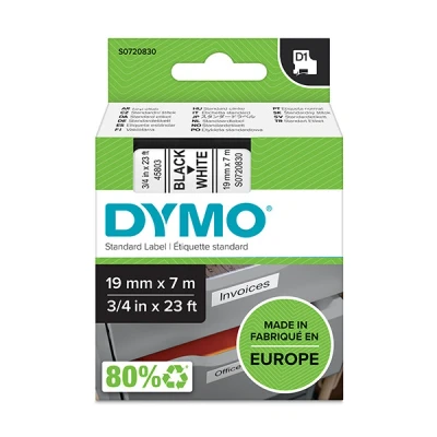 Imagen de DYMO D1 etiquetas auténticas impresión negra sobre fondo blanco 19 mm x 7 m autoadhesivas para etiquetadoras LabelManager