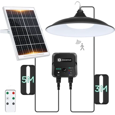 Imagen de Aigostar Lámpara solar exterior con sensor de movimiento y mando a distancia,cable 8 m,batería gran capacidad 6000 mAh,gran panel solar,IP65.Luz LED para interior/exterior,jardín,camping