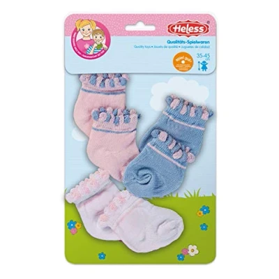 Imagen de Heless 170 Calcetines para muñecas, en colores pastel blanco, rosa y azul, 3 pares, talla 35 45