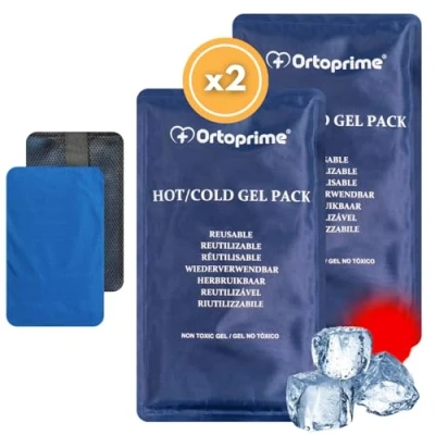 Imagen de OrtoPrime PACK X2 Bolsas de Gel Frío y calor para LESIONES Funda Protectora INCLUIDA REUTILIZABLE Bolsa frio Congelador Microondas 26x15cm Cualquier Parte del Cuerpo