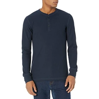 Imagen de Amazon Essentials Camisa Henley de Panal Abeja Manga Larga con Ajuste Entallado Hombre, Azul Marino, XL