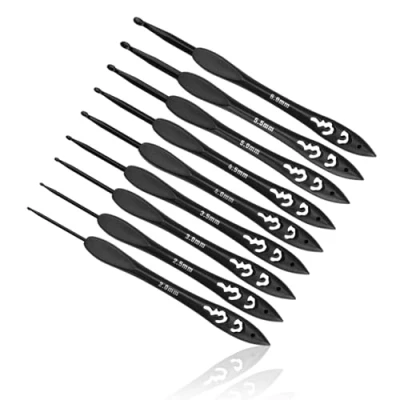 Imagen de 0XBIT Agujas Crochet, 9 Piezas Ganchillos Crochet Kit, Kit Principiantes, Gancho de Negro, para Aficionados al Bricolaje y Principiantes