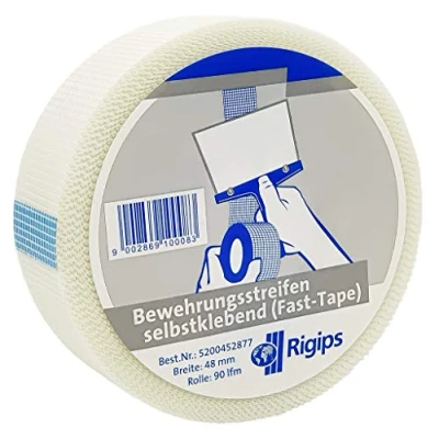 Imagen de Rigips® cinta adhesiva de fibra vidrio (rollo grande 48 mm x 90 m), refuerzo para juntas placas yeso