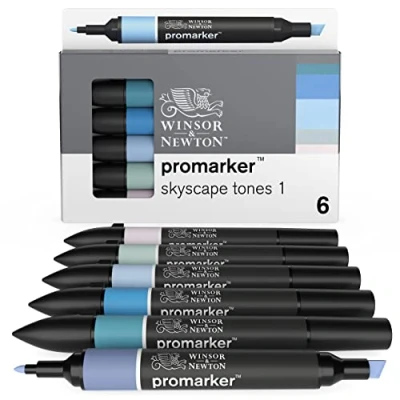Imagen de Winsor &amp; Newton Set de Rotuladores ProMarker, 6 Unidades, Tonos Cielo 1