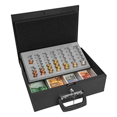 Imagen de Wedo Universa Caja de caudales con espacio para billetes y monedas, 355 x 275 100 mm, negro / blanco