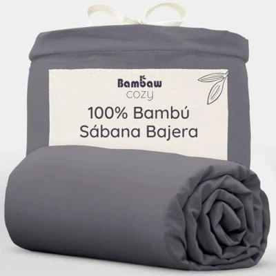 Imagen de Sábana Bajera de Bambú Antracito 140x200 cm Suave y Lujosa Fitted Sheet Tejido Microfibra Bambu Bed Sheets Sostenible Hipoalergénica Transpirable Bambaw