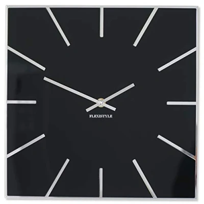 Imagen de FLEXISTYLE Reloj de Pared Cuadrado Exact 30 cm diámetro, sin Ruido tictac Moderno, diseño Cristal acrílico y Espejo acrílico, salón, Dormitorio (Negro)
