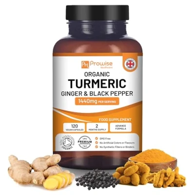 Imagen de cúrcuma Curcumina 1440 mg con pimienta negra y jengibre I 120 cápsulas de veganas alta resistencia (suministro para 2 meses) Fabricado en el Reino Unido por Prowise Healthcare