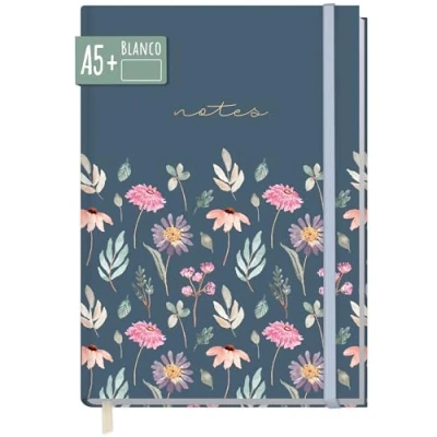 Imagen de paper&amp;you® cuaderno A5+ en blanco con banda elástica [Flying Flowers] 156 páginas, 78 hojas como bullet journal, de bocetos, diario, libreta sostenible y climáticamente neutro