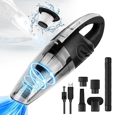 Imagen de URAQT Aspiradora de Mano sin Cable, Aspirador Coche Potente 120W 4500Pa, Portatil, con 5 Accesorios y HEPA Filtro Lavable, para Coche, Oficina Hogar