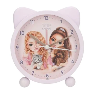 Imagen de Depesche 13548 TOPModel Kitty and Doggy Despertador en Rosa para niños, con Motivo de Perro y Gato Orejas, Reloj silencioso función luz, Pila incluida, Multicolor, One Size