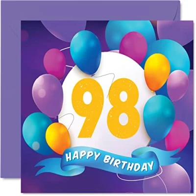 Imagen de Tarjeta de cumpleaños número 98 para hombres y mujeres, fiesta globos, tarjetas feliz hombre años, mujer, gran abuelo, abuela,
