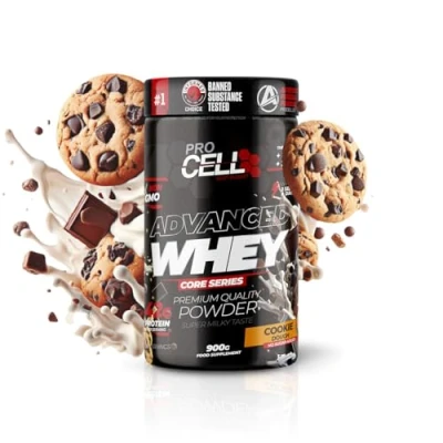 Imagen de WheyCore Proteinas Whey (900g) Sabor Cookies, Zero Azúcar, 21g de Proteina, 30 Servicios Protein Concentrado y Aislado Suero para Masa Muscular en Polvo Batidos