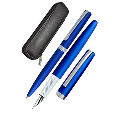 Imagen de Online Eleganza Juego de escritura (incluye bolígrafo, pluma estilográfica, estuche piel auténtica), color azul satinado