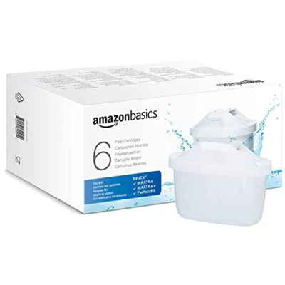 Imagen de Amazon Basics Cartuchos filtrantes de agua, Paquete 6, aptos y compatibles con todas las Jarras BRITA incl. PerfectFit &amp; Basic