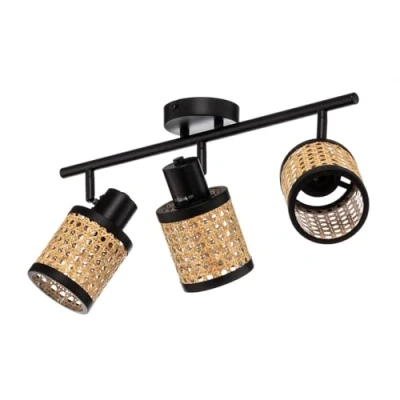Imagen de Lindby Spot Yaelle, 52 cm, 3 luces, ratán, negro, E27