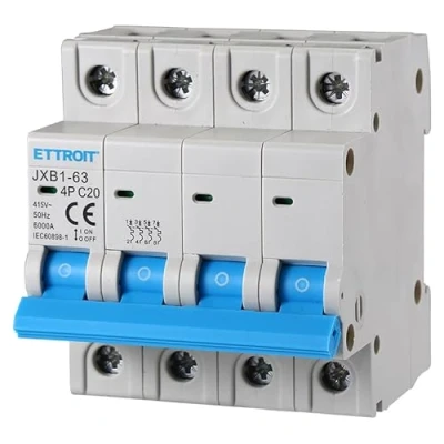 Imagen de ZOREI Interruptor magnetotérmico automático 4P 220V y 380V 6kA, para mono fase trifásico, MCB C20 20A