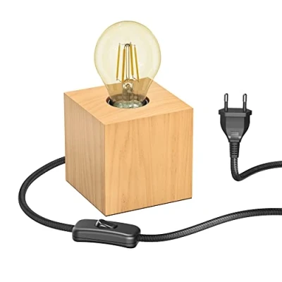 Imagen de ledscom.de lámpara de sobremesa HITO, madera maciza, angular, incl. E27 471lm dorada retro extra cálida blanca