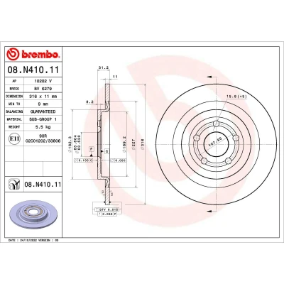 Imagen de BREMBO 08.N410.11 Disco de freno 316 11 5 macizo revestido