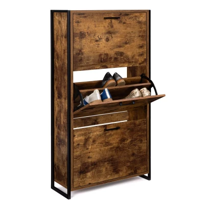 Imagen de IDMarket Zapatero DAYTON 3 puertas efecto envejecido diseño industrial
