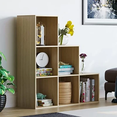 Imagen de Vida Designs Durham Estantería para escaleras, Organizador de Almacenamiento, Muebles salón (6 Cubos, Roble)