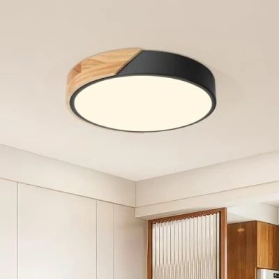 Imagen de Kambo Plafón LED Redondo de Madera 24W 3000K Lámpara Techo Moderna Interior Negro 2400LM Ø30cm, Luz iluminación para Cocina Salón Dormitorio Oficina Pasillo